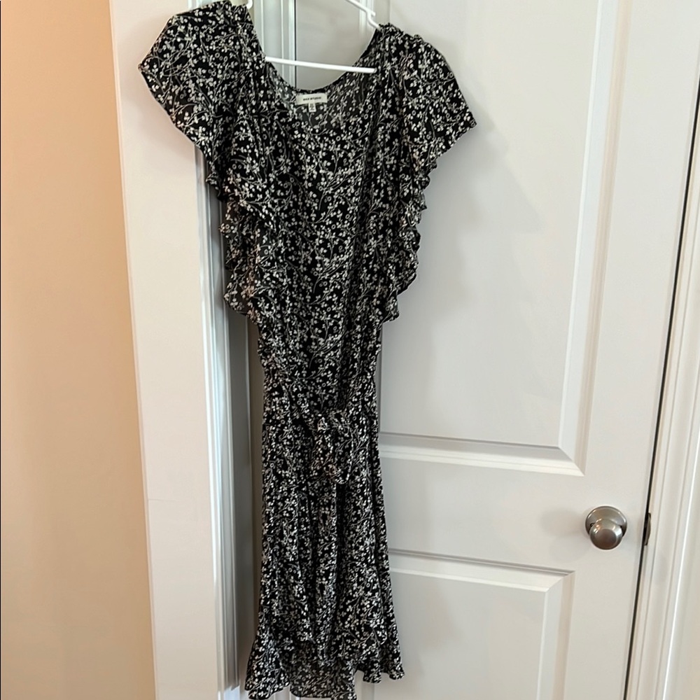 Max Studio Black and White Wrap Sundress with Flutter Sleeves